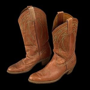 Frye Brown Leather Cowboy Western Boots Mens Size 10.5 EE USA Vintage